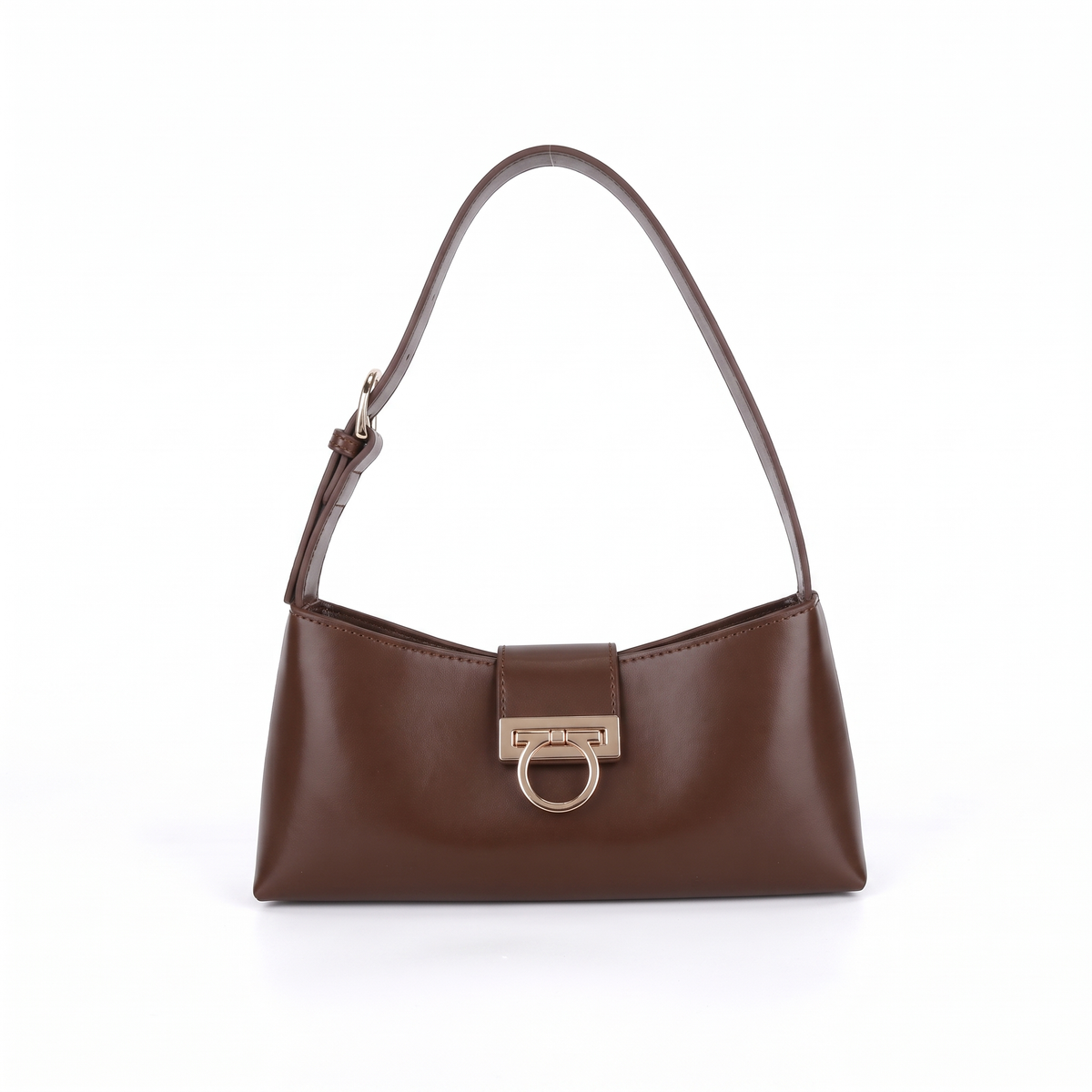 Faux Leather Shoulder Bag for Women, Black Gold Clasp East West Bag