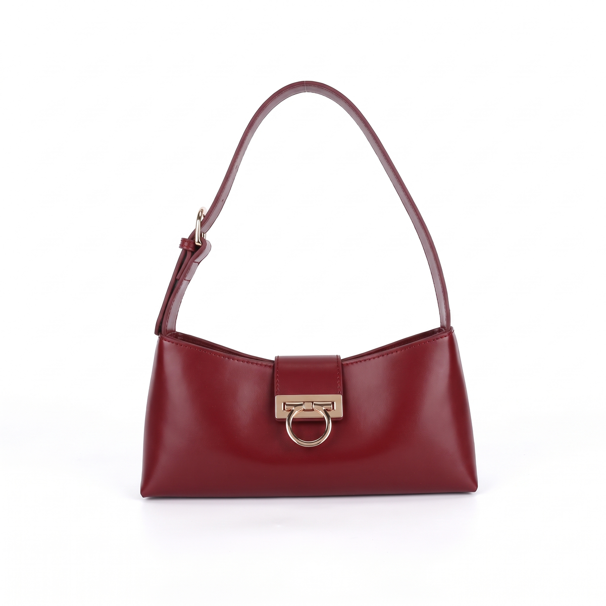 Faux Leather Shoulder Bag for Women, Black Gold Clasp East West Bag