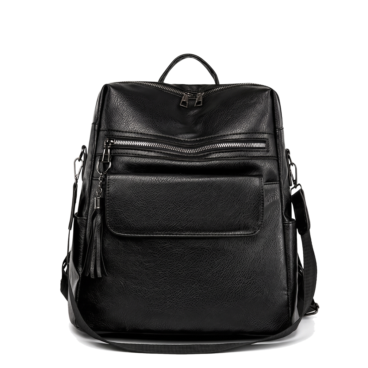 Faux Leather Square Backpack for Women, Black City Backpack Purse