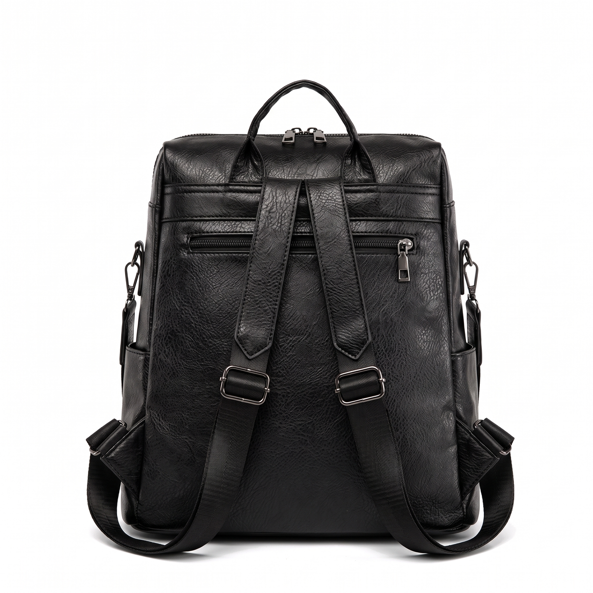 Faux Leather Square Backpack for Women, Black City Backpack Purse