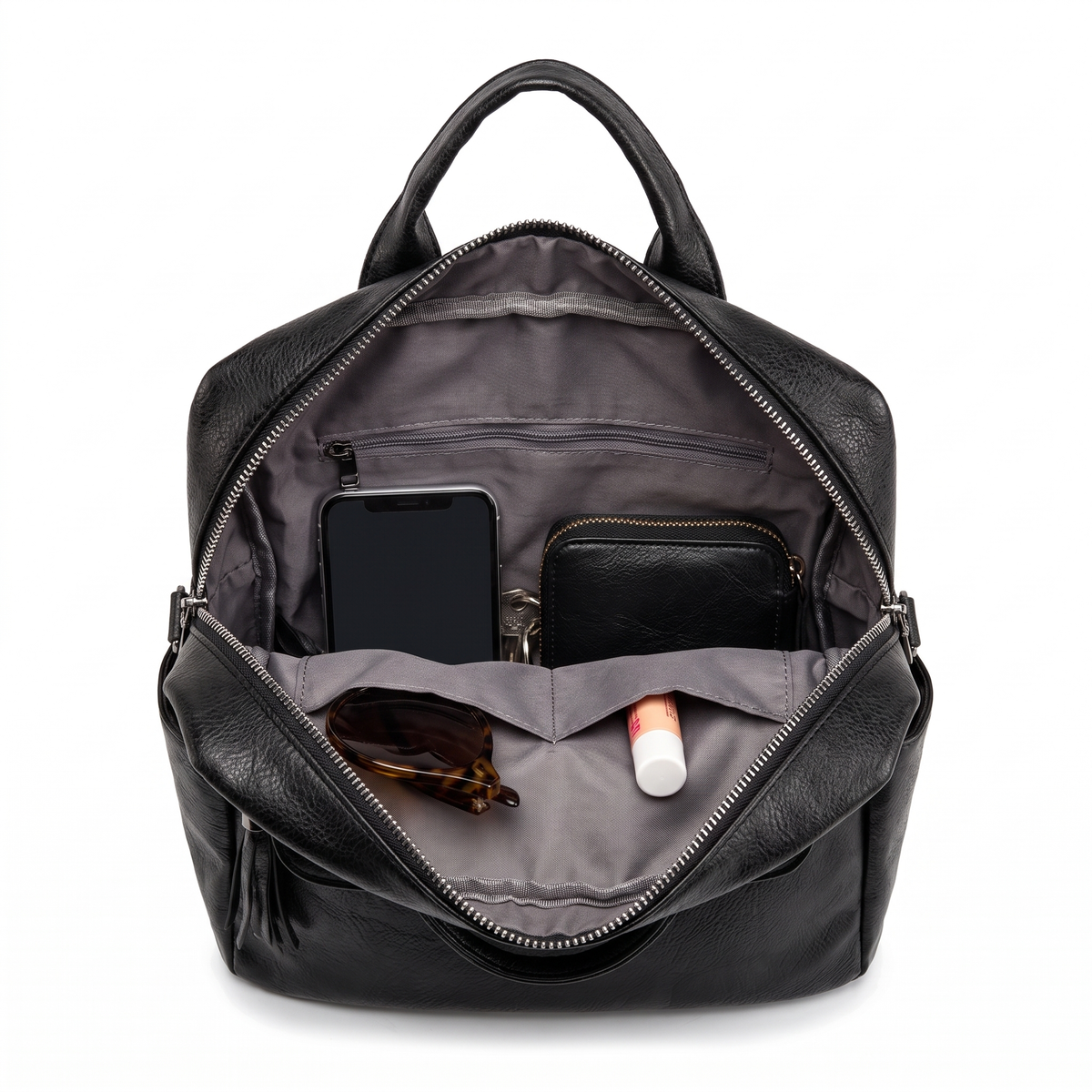 Faux Leather Square Backpack for Women, Black City Backpack Purse