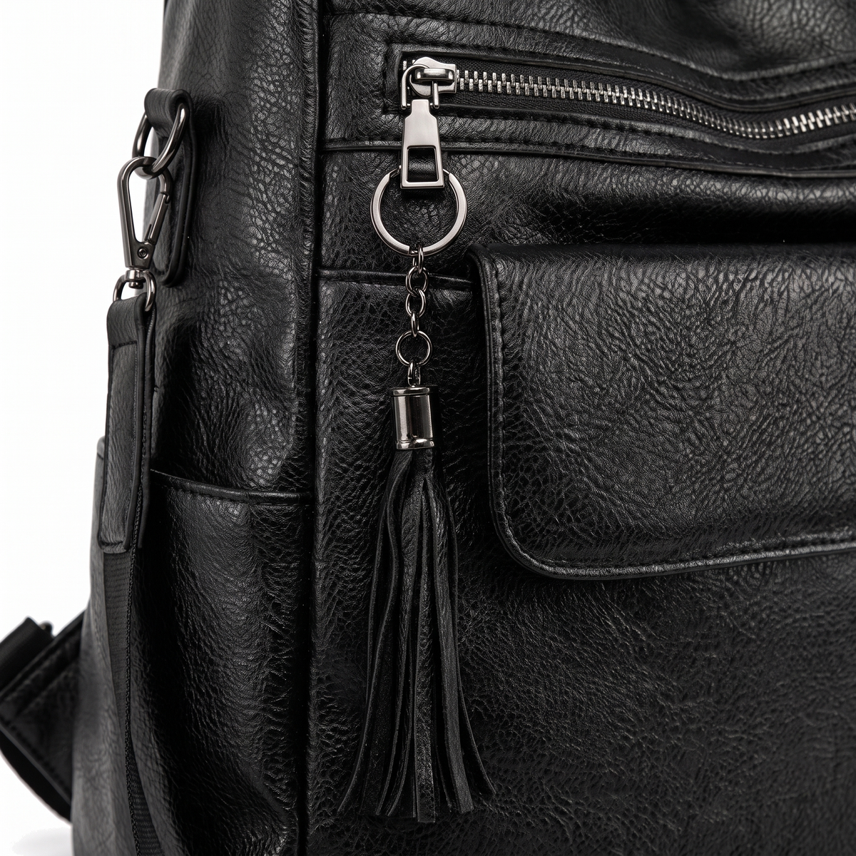 Faux Leather Square Backpack for Women, Black City Backpack Purse