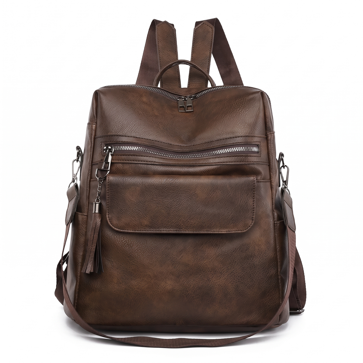 Faux Leather Square Backpack for Women, Black City Backpack Purse