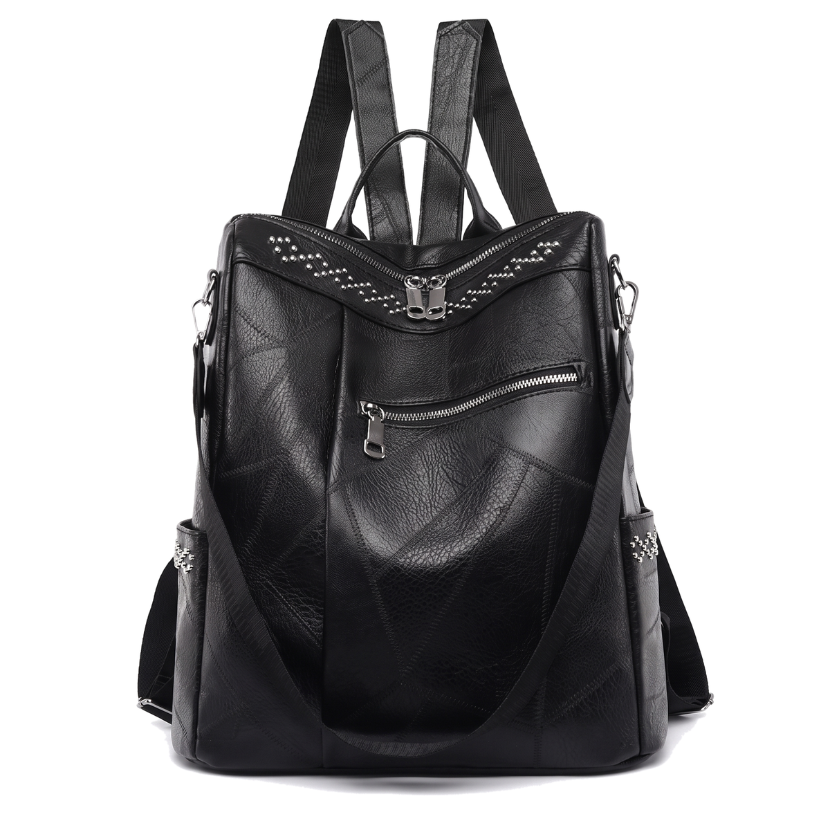 Faux Leather Studded Backpack for Women, Black Everyday Casual Backpack Purse