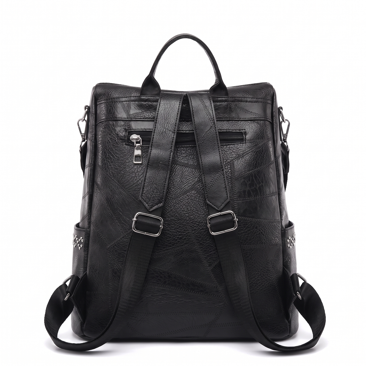 Faux Leather Studded Backpack for Women, Black Everyday Casual Backpack Purse