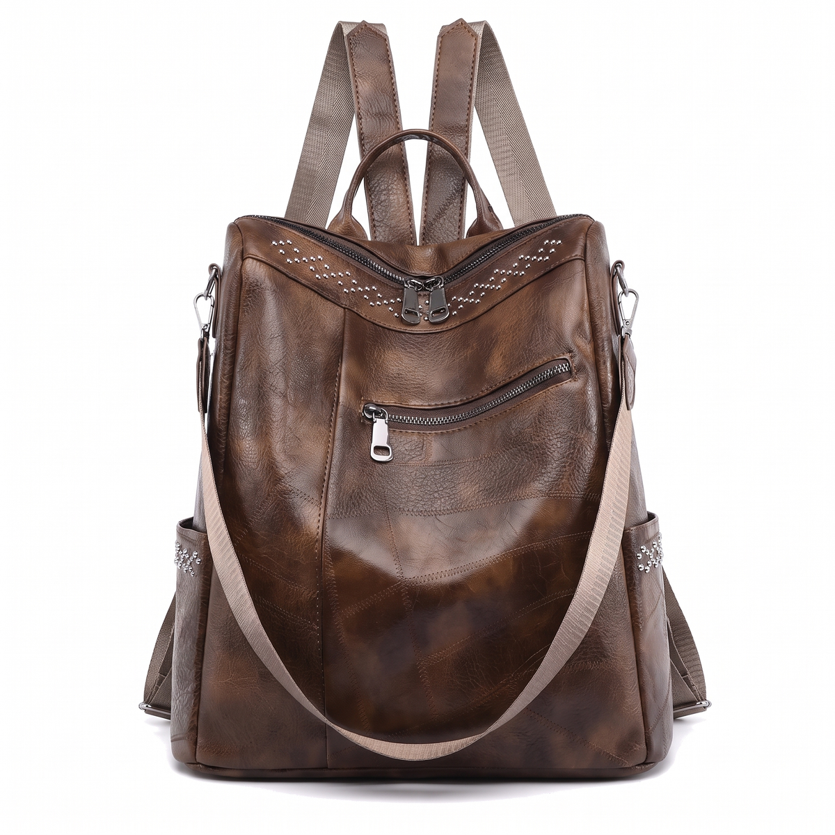 Faux Leather Studded Backpack for Women, Black Everyday Casual Backpack Purse