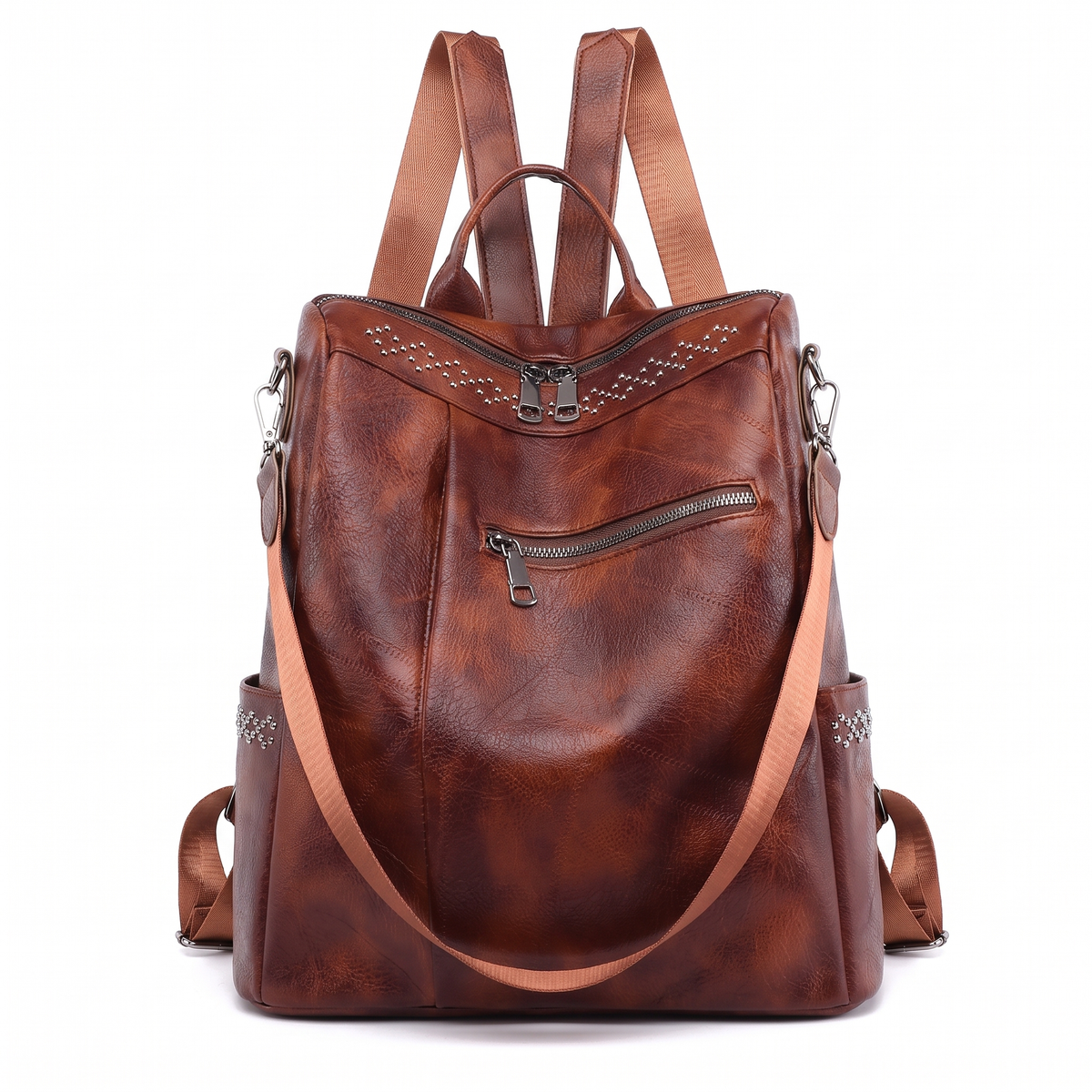 Faux Leather Studded Backpack for Women, Black Everyday Casual Backpack Purse