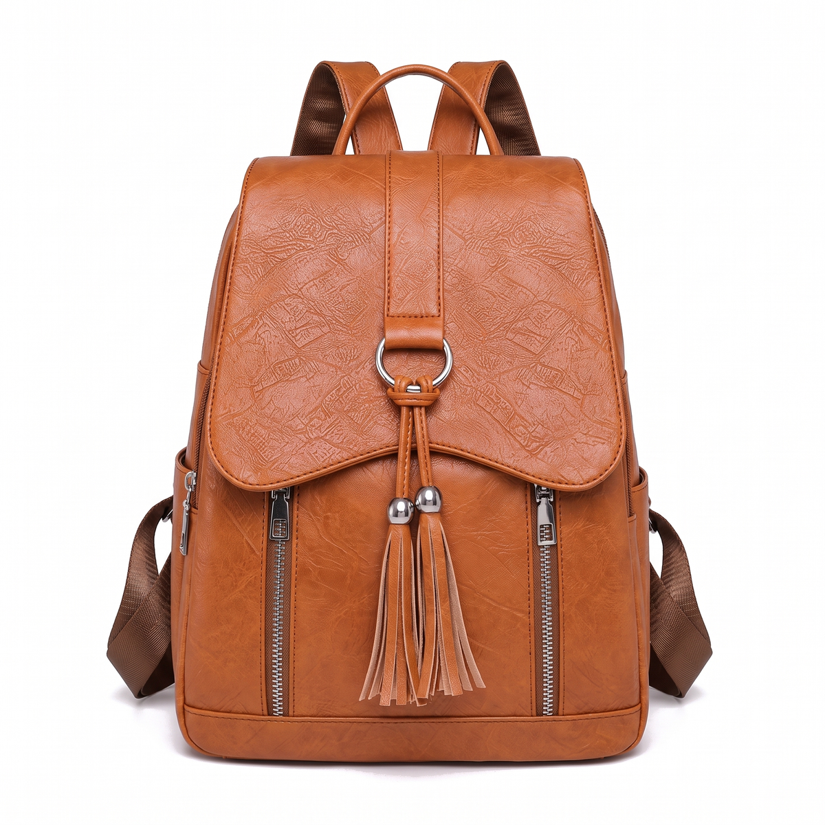 Faux Leather Tassel Flap Backpack for Women, Black Everyday Casual Backpack Purse