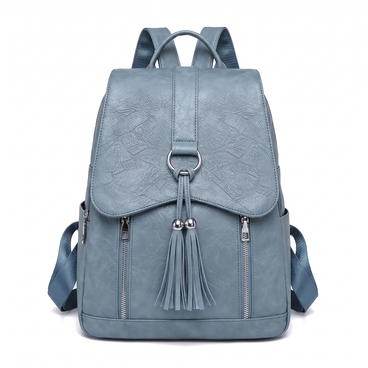 Faux Leather Tassel Flap Backpack for Women, Black Everyday Casual Backpack Purse