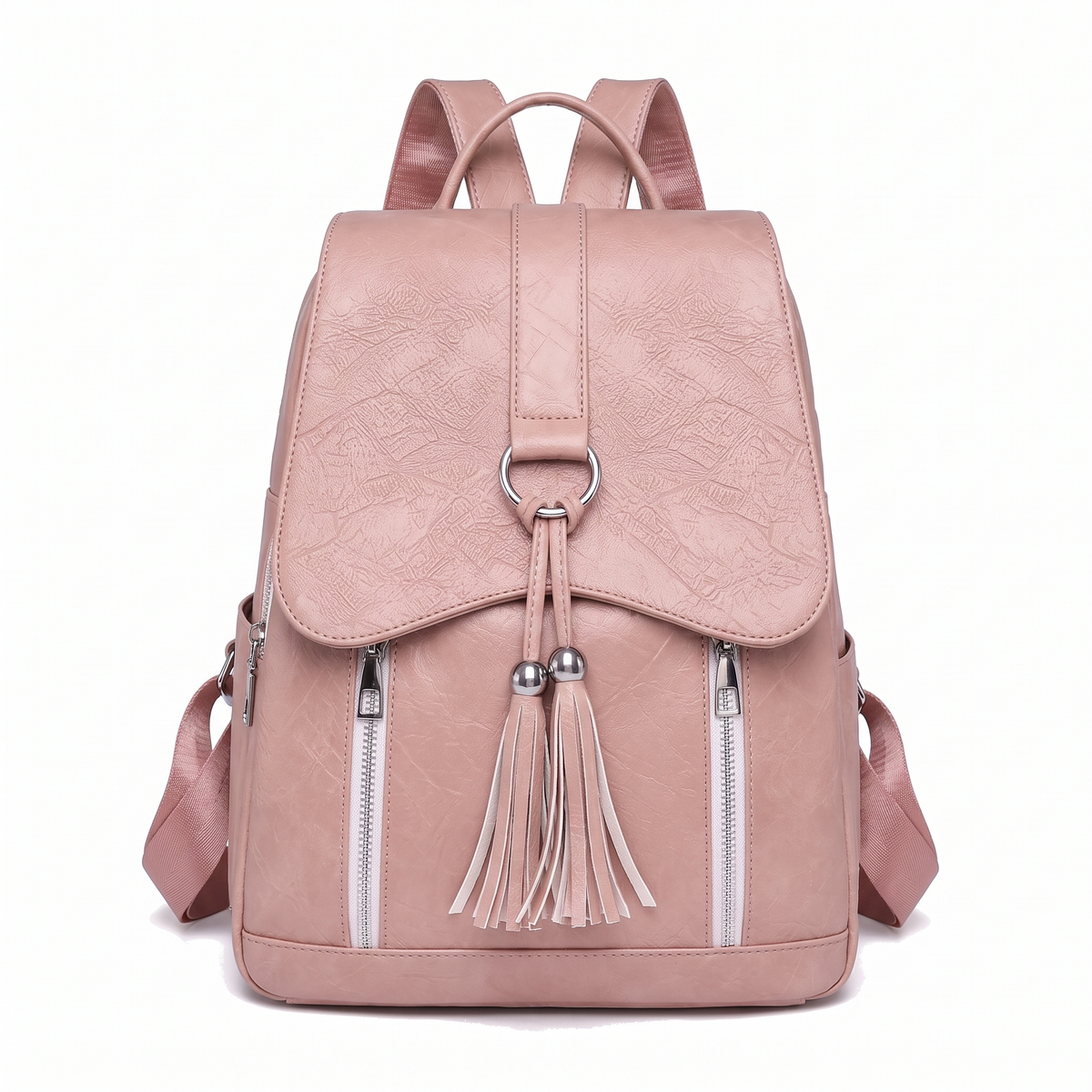 Faux Leather Tassel Flap Backpack for Women, Black Everyday Casual Backpack Purse