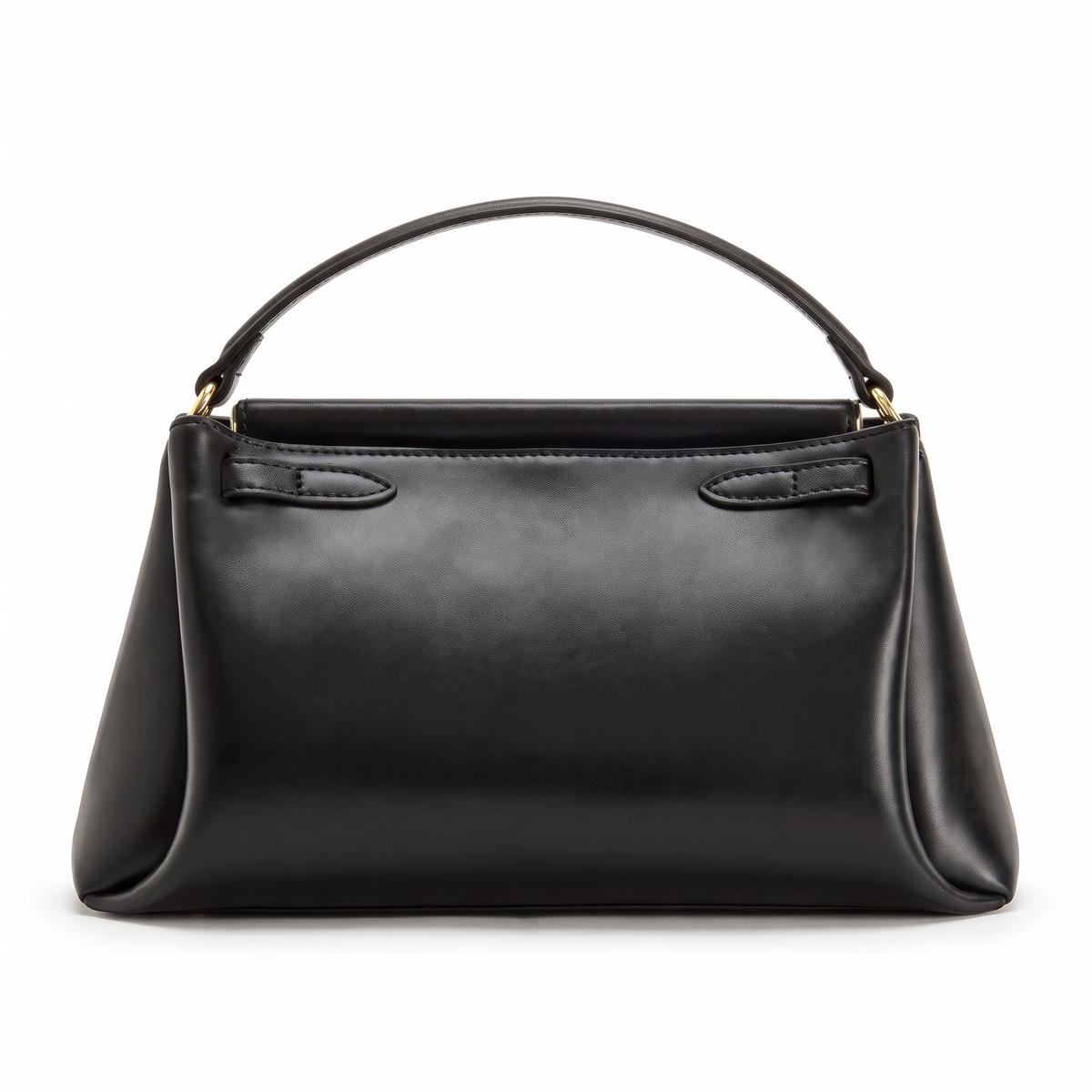 Faux Leather Top Handle Bag for Women, Black Gold Turn Lock Mini Handbag