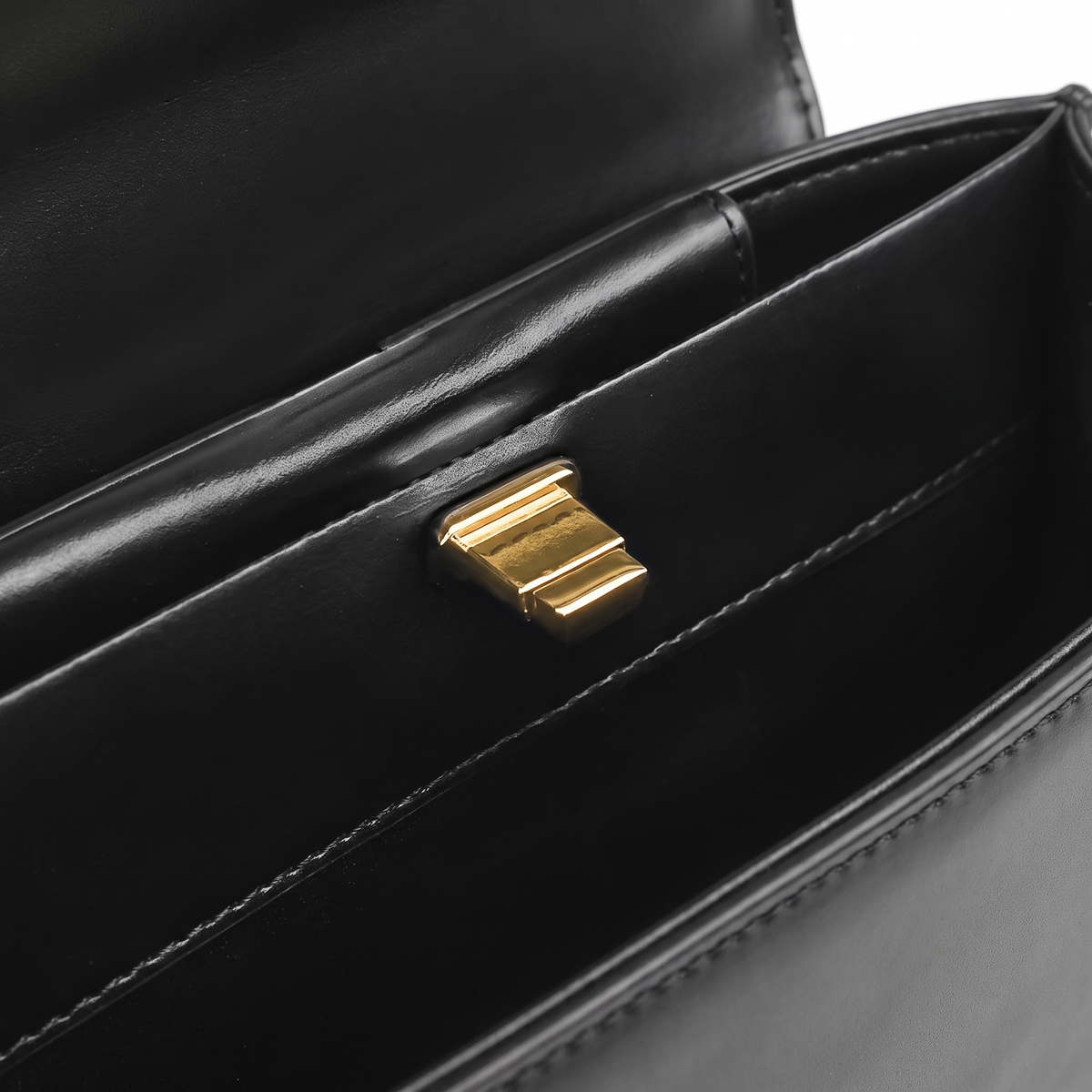Faux Leather Top Handle Bag for Women, Black Gold Turn Lock Mini Handbag