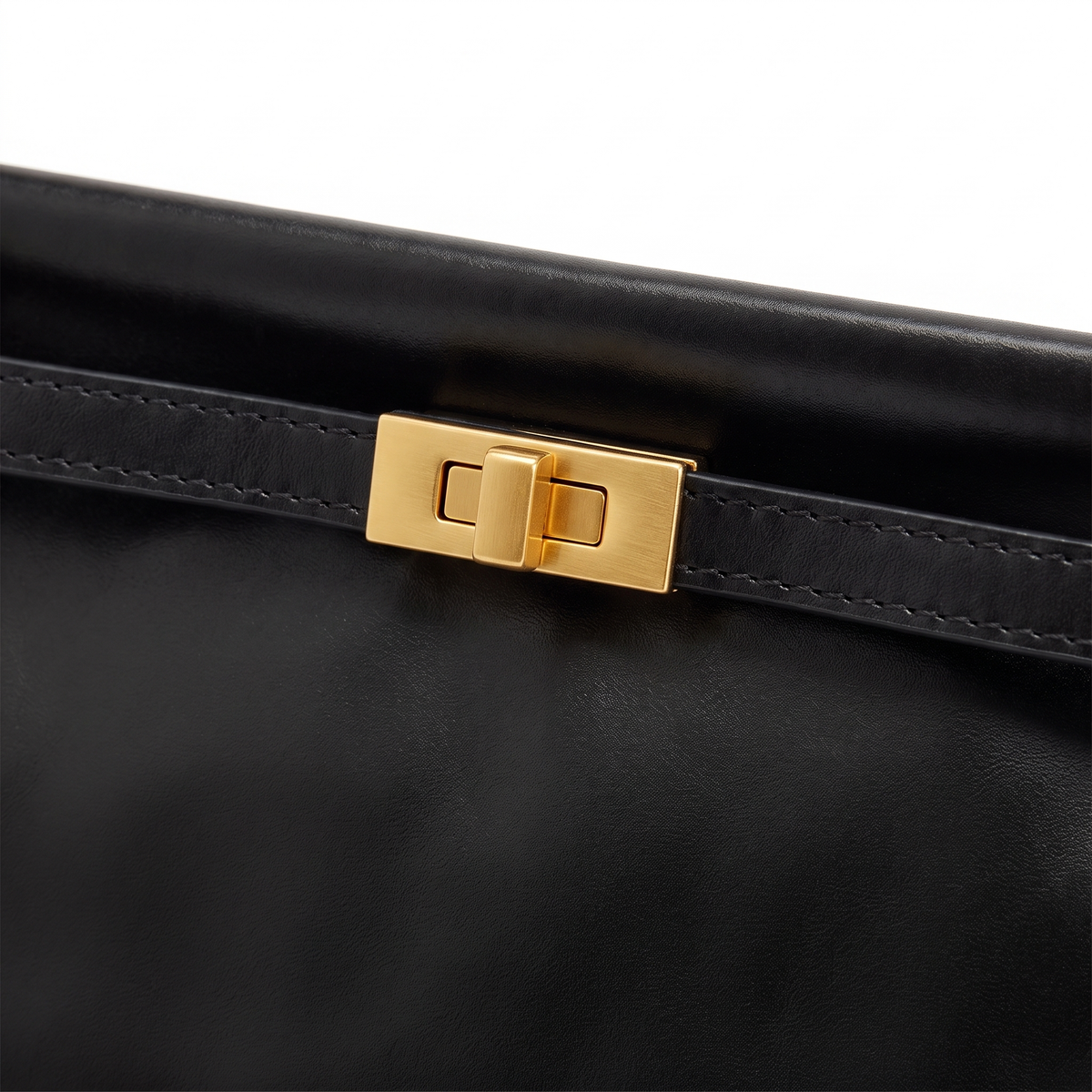 Faux Leather Top Handle Bag for Women, Black Gold Turn Lock Mini Handbag