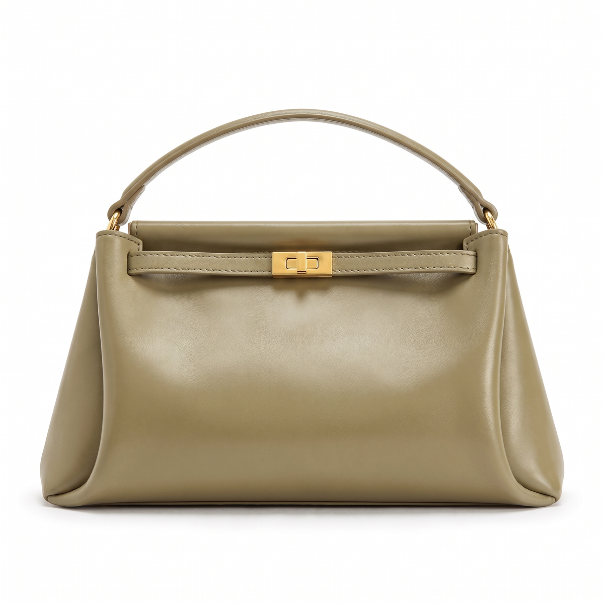 Faux Leather Top Handle Bag for Women, Black Gold Turn Lock Mini Handbag
