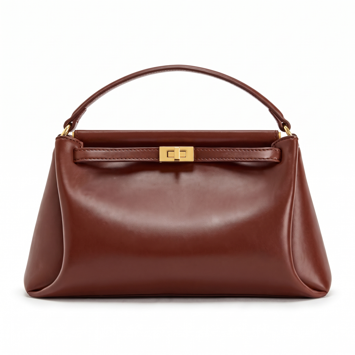Faux Leather Top Handle Bag for Women, Black Gold Turn Lock Mini Handbag