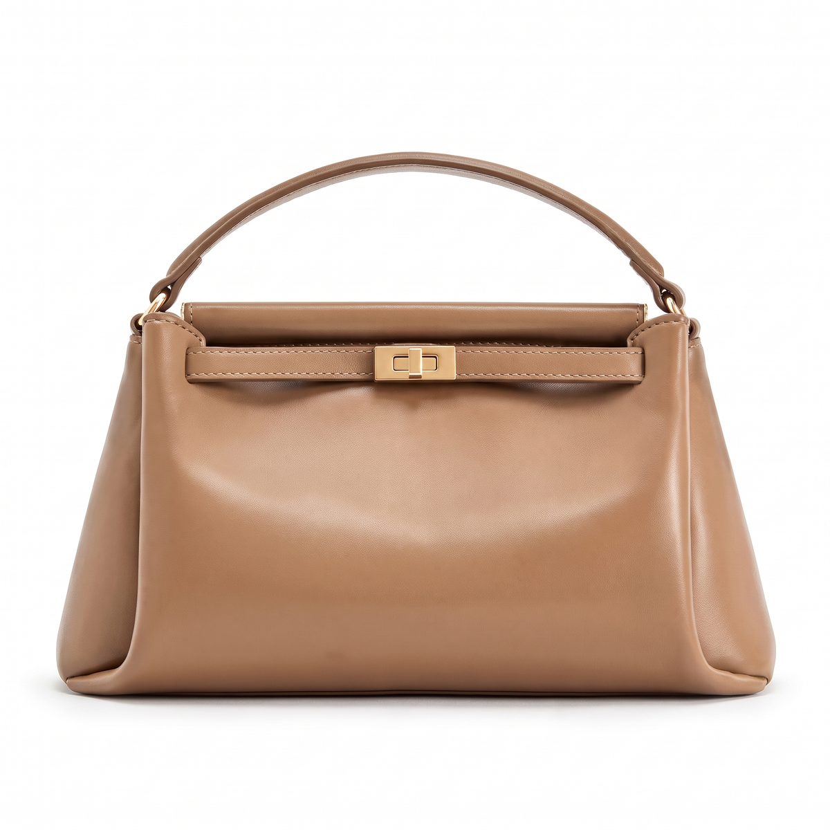 Faux Leather Top Handle Bag for Women, Black Gold Turn Lock Mini Handbag