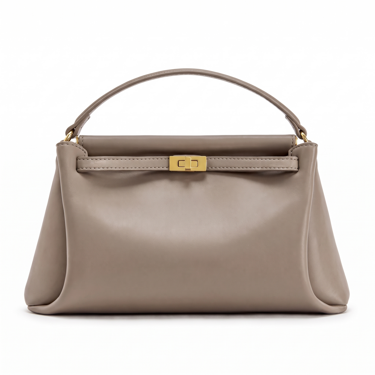 Faux Leather Top Handle Bag for Women, Black Gold Turn Lock Mini Handbag