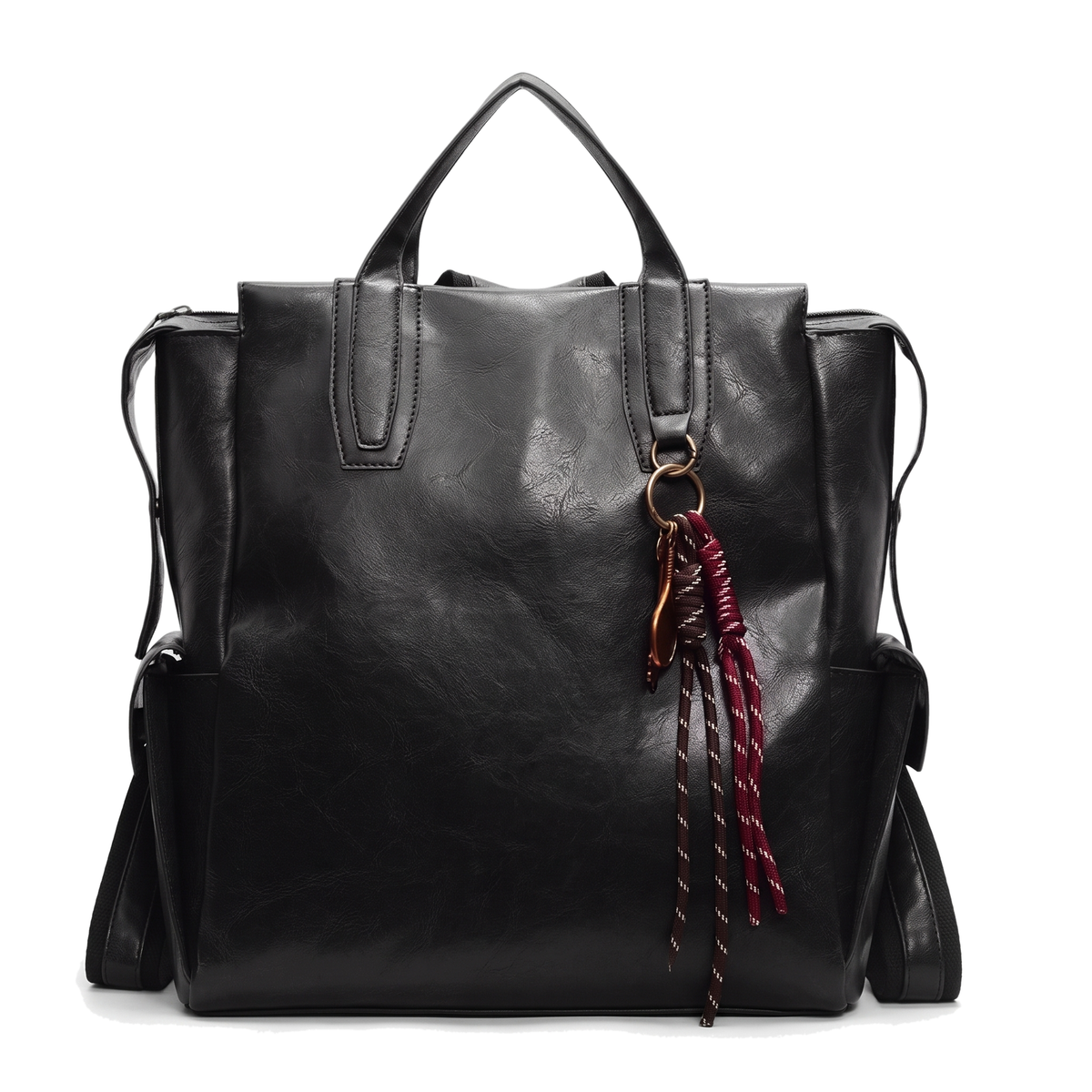 Faux Leather Tote Backpack for Women, Black City Backpack Purse
