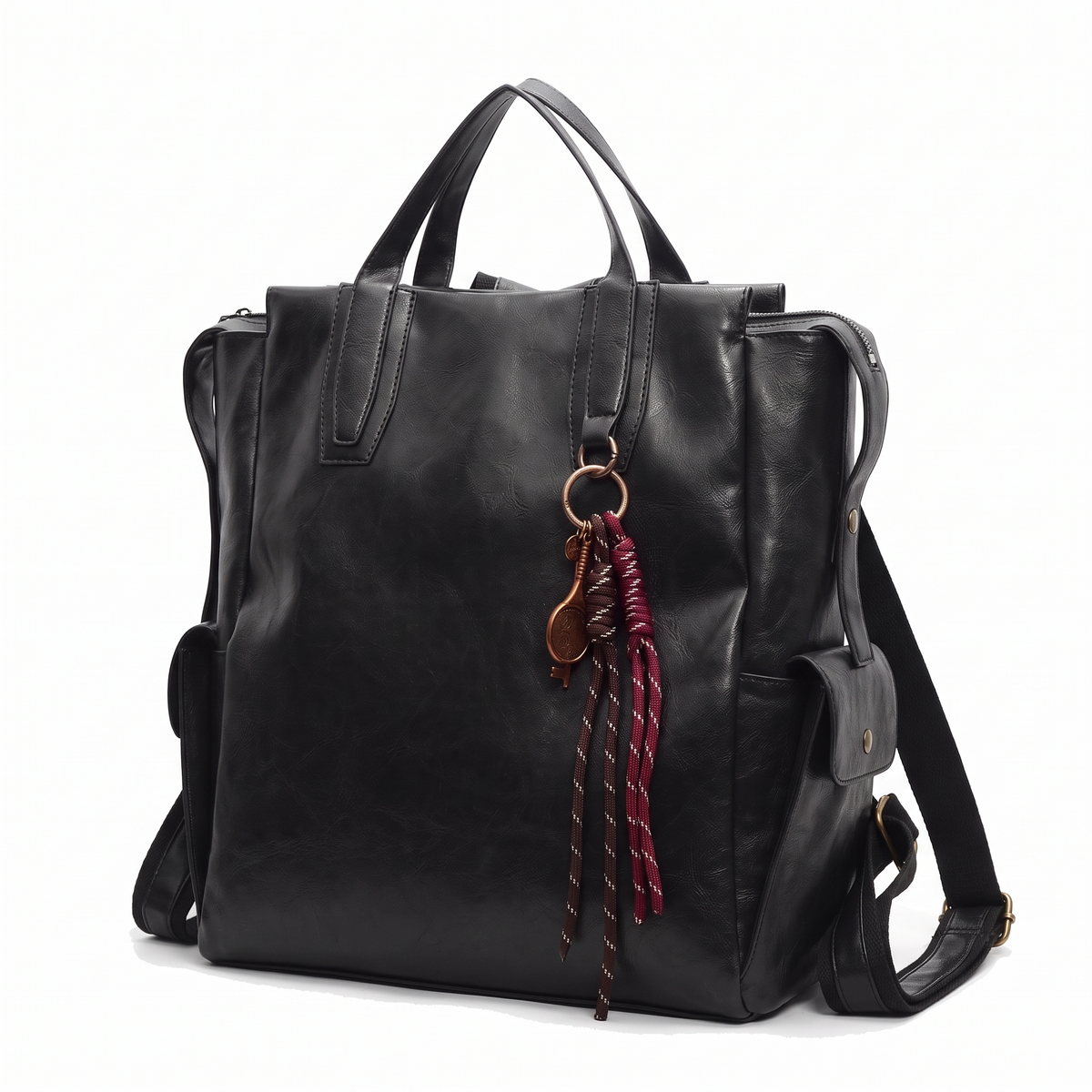 Faux Leather Tote Backpack for Women, Black City Backpack Purse