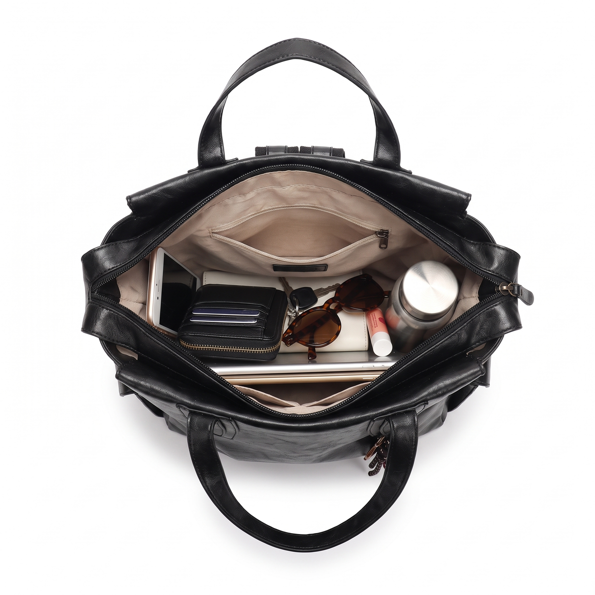 Faux Leather Tote Backpack for Women, Black City Backpack Purse