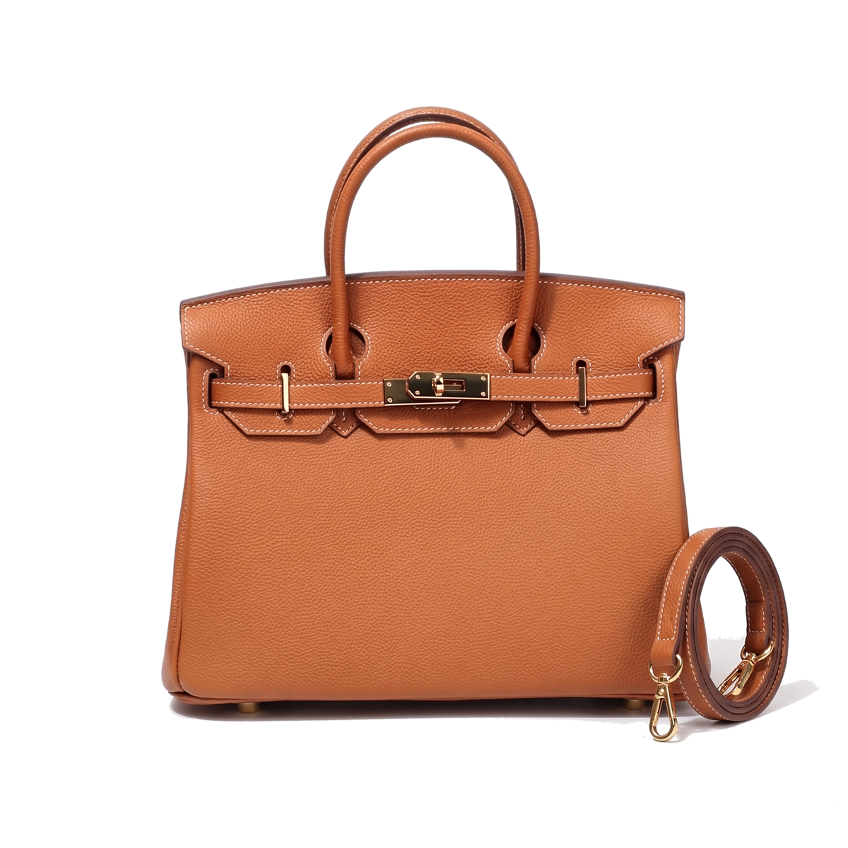 Faux Leather Top Handle Bag for Women, Cognac Brown Structured Handbag