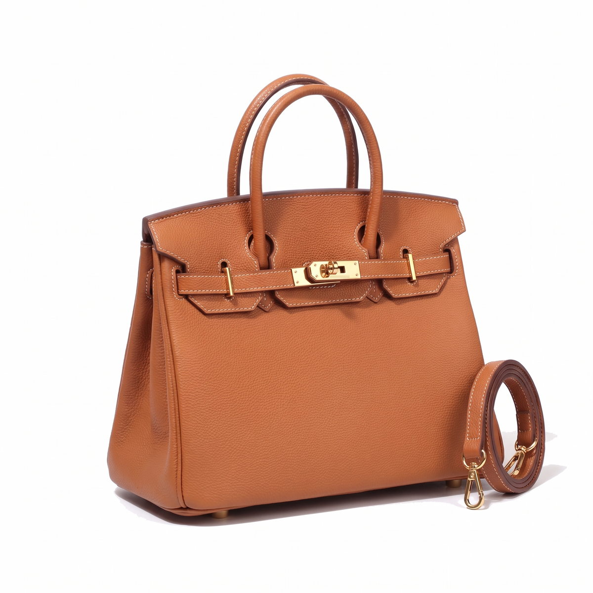 Faux Leather Top Handle Bag for Women, Cognac Brown Structured Handbag
