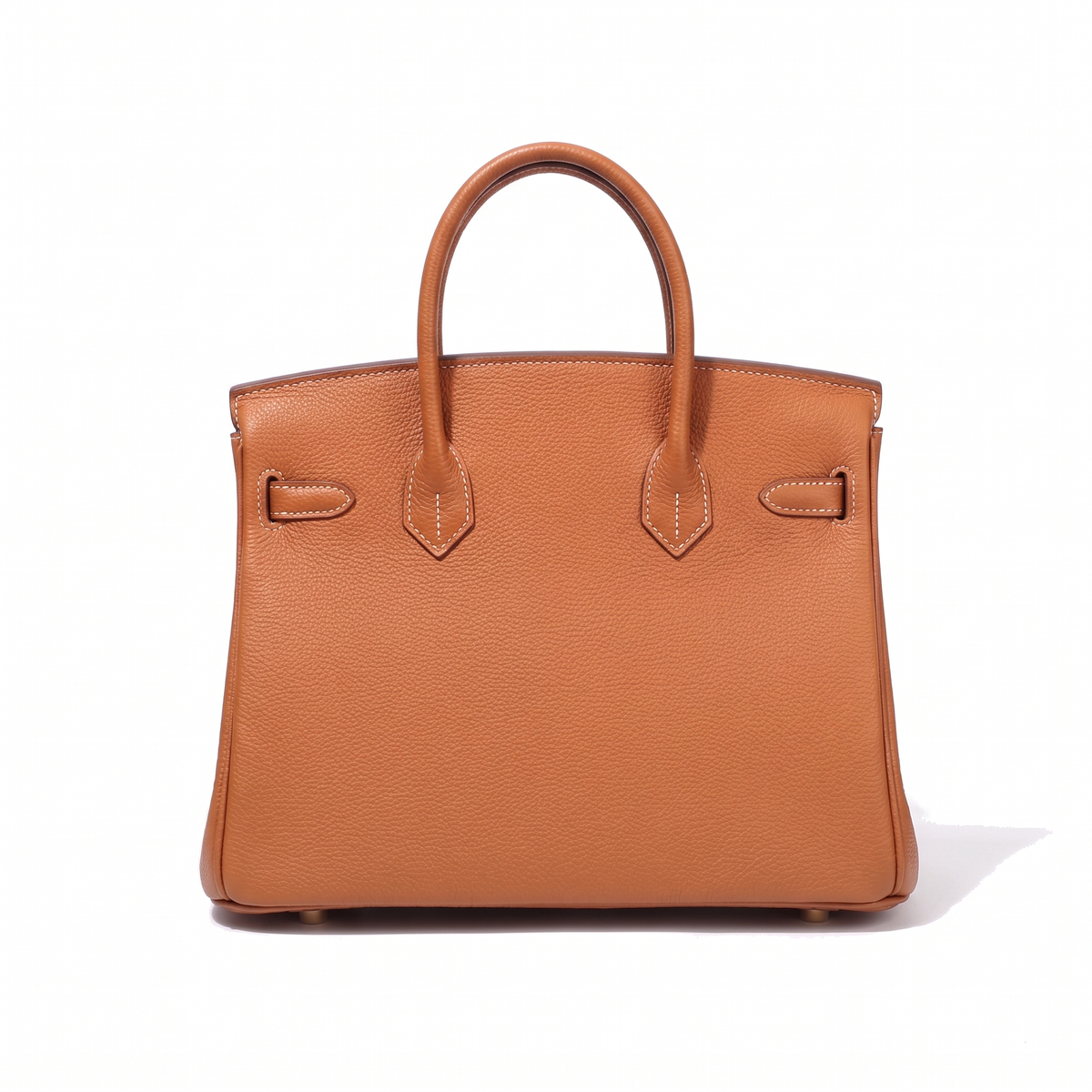 Faux Leather Top Handle Bag for Women, Cognac Brown Structured Handbag