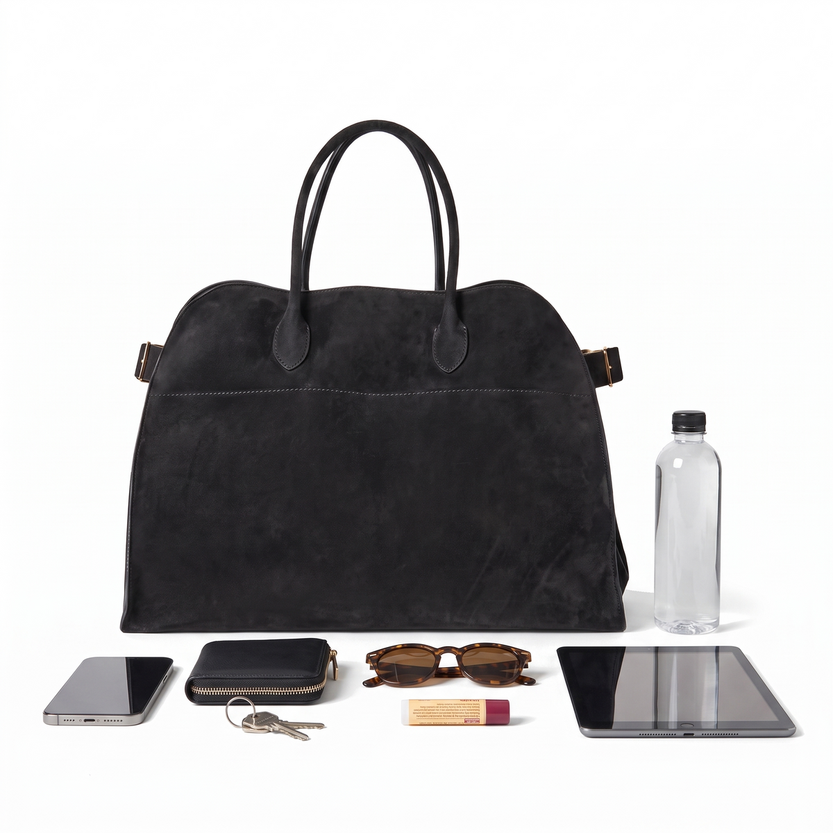 Faux Suede Tote Bag for Women, Black Top Handle Work Bag
