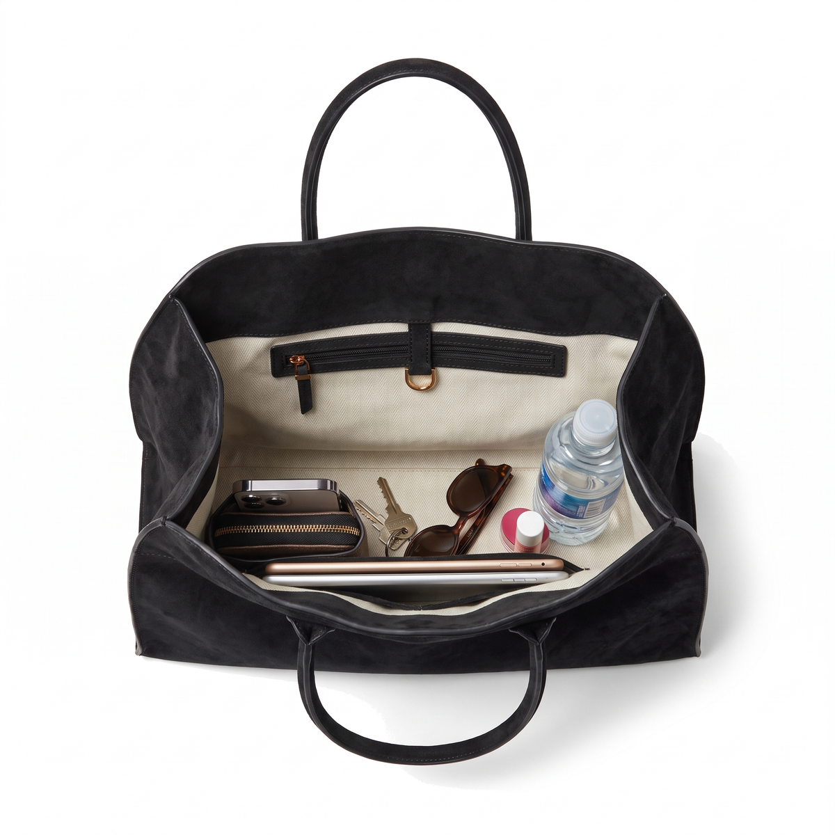 Faux Suede Tote Bag for Women, Black Top Handle Work Bag