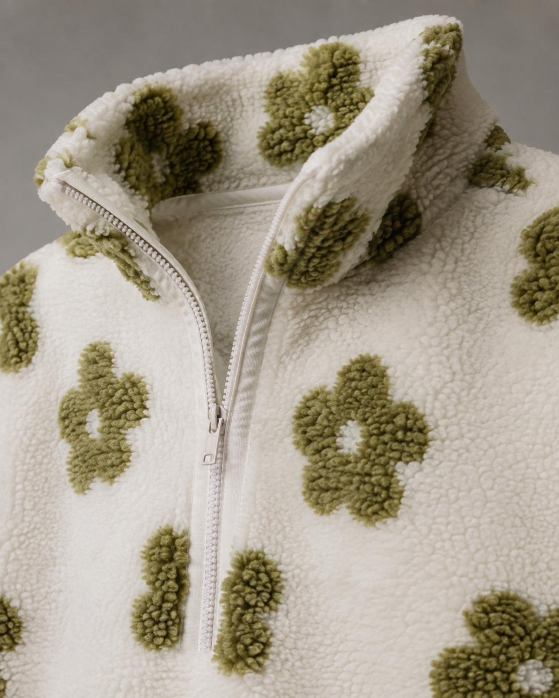 Women's Floral Sherpa Quarter Zip Pullover – Boxy Oversized Fit