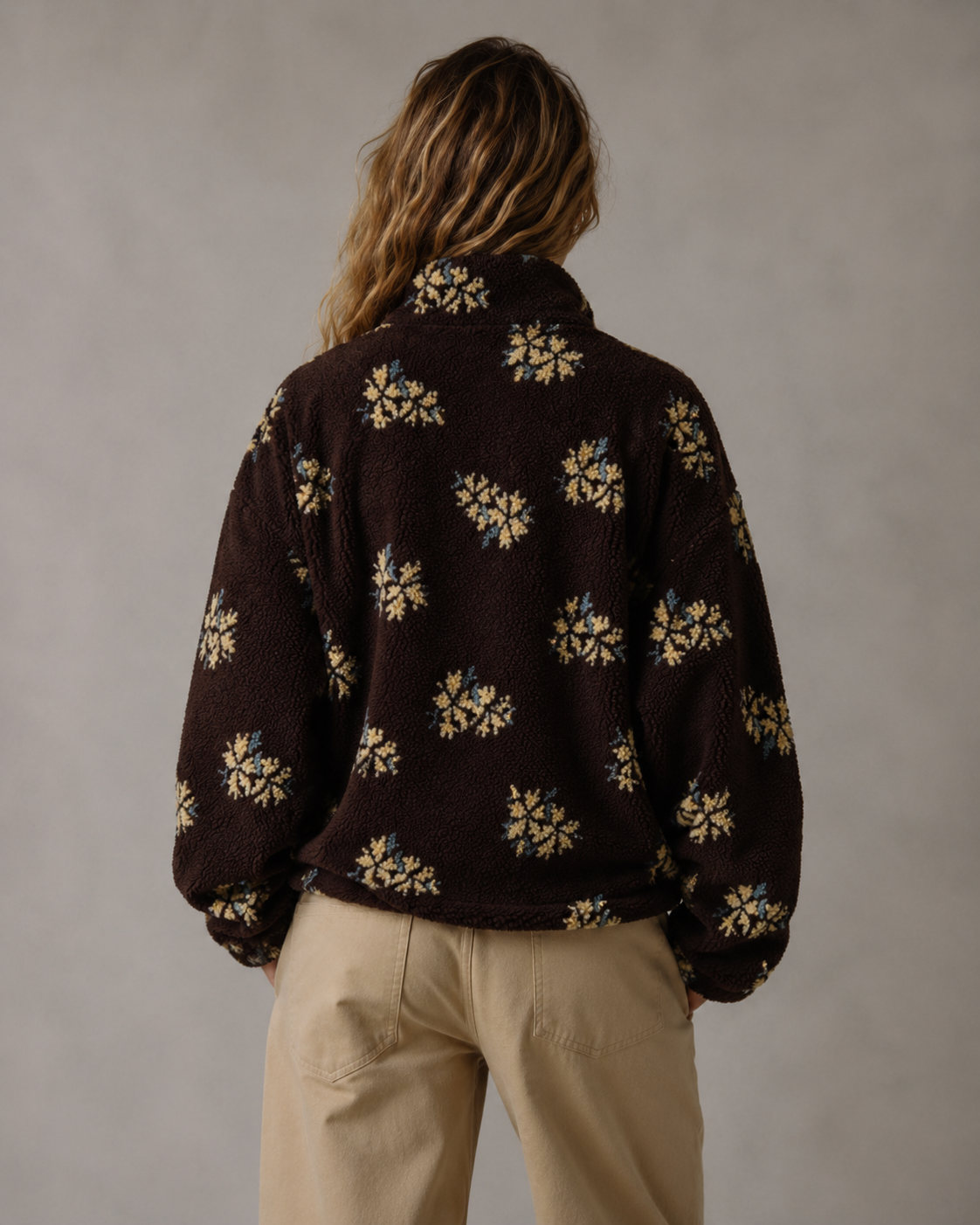 Women's Floral Sherpa Quarter Zip Pullover – Boxy Oversized Fit
