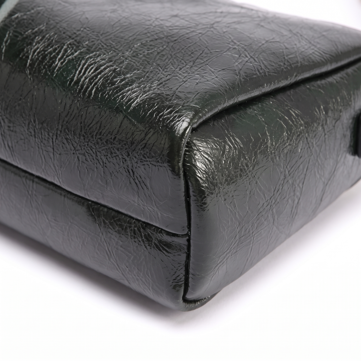 Glossy Faux Leather Chain Shoulder Bag for Women, Dark Green Pillow Bag