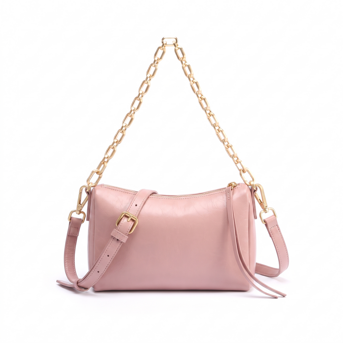 Glossy Faux Leather Chain Shoulder Bag for Women, Dark Green Pillow Bag