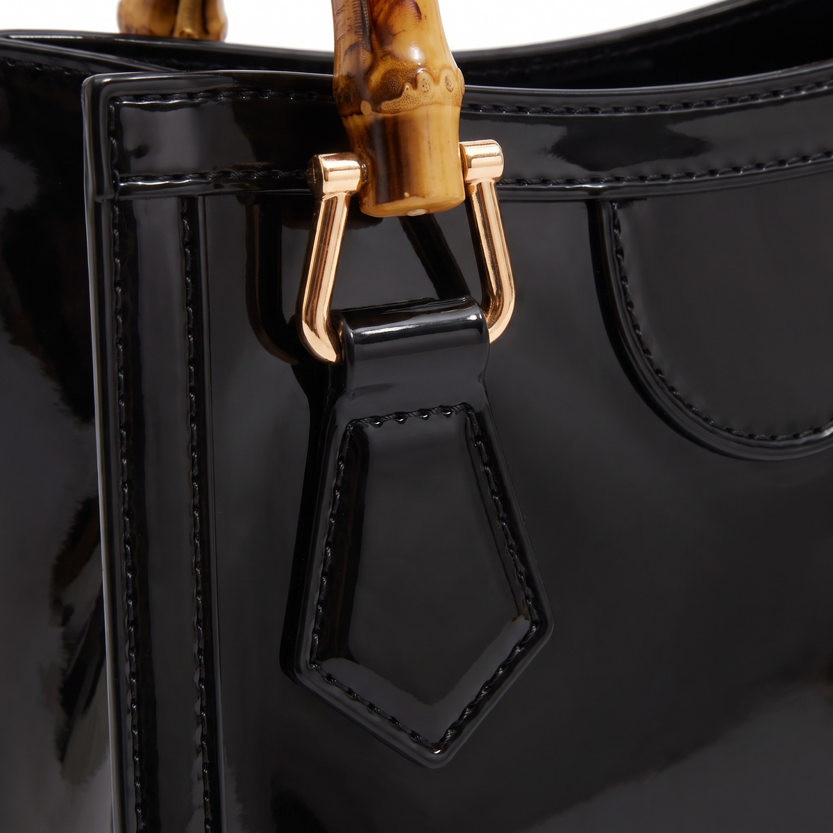 Glossy Jelly Mini Tote Bag for Women, Black Bamboo Handle Top Handle Bag