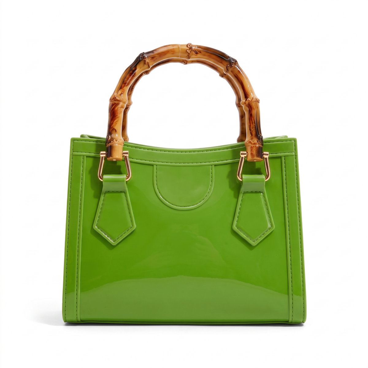 Glossy Jelly Mini Tote Bag for Women, Black Bamboo Handle Top Handle Bag