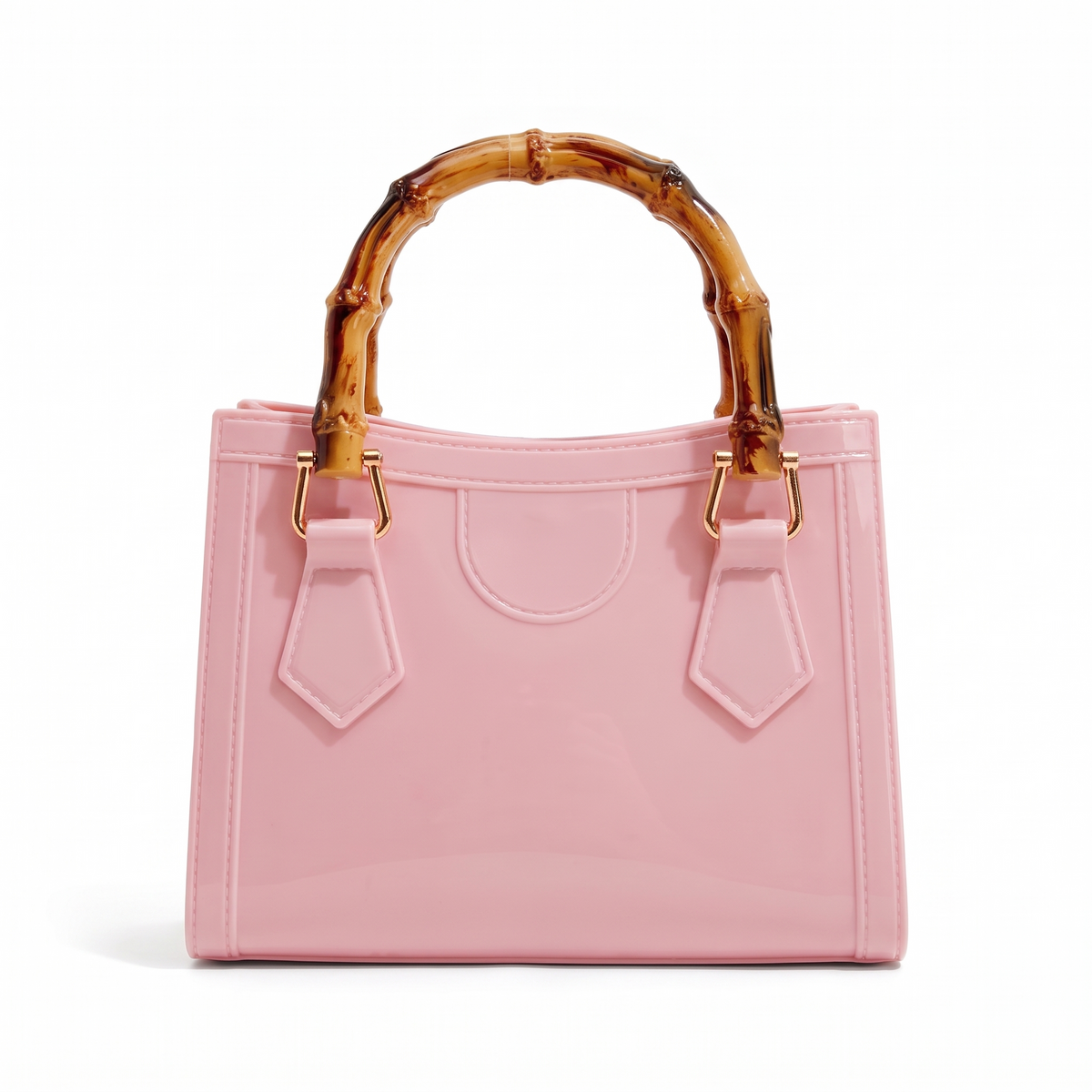 Glossy Jelly Mini Tote Bag for Women, Black Bamboo Handle Top Handle Bag