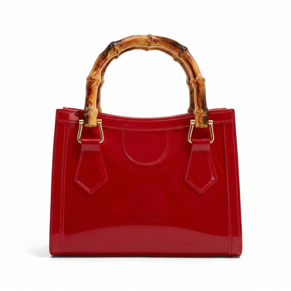 Glossy Jelly Mini Tote Bag for Women, Black Bamboo Handle Top Handle Bag