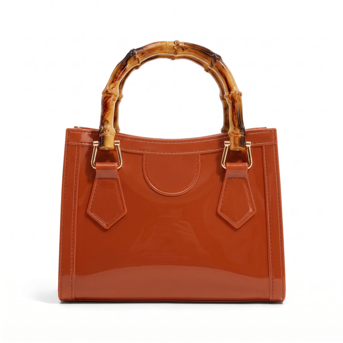 Glossy Jelly Mini Tote Bag for Women, Black Bamboo Handle Top Handle Bag