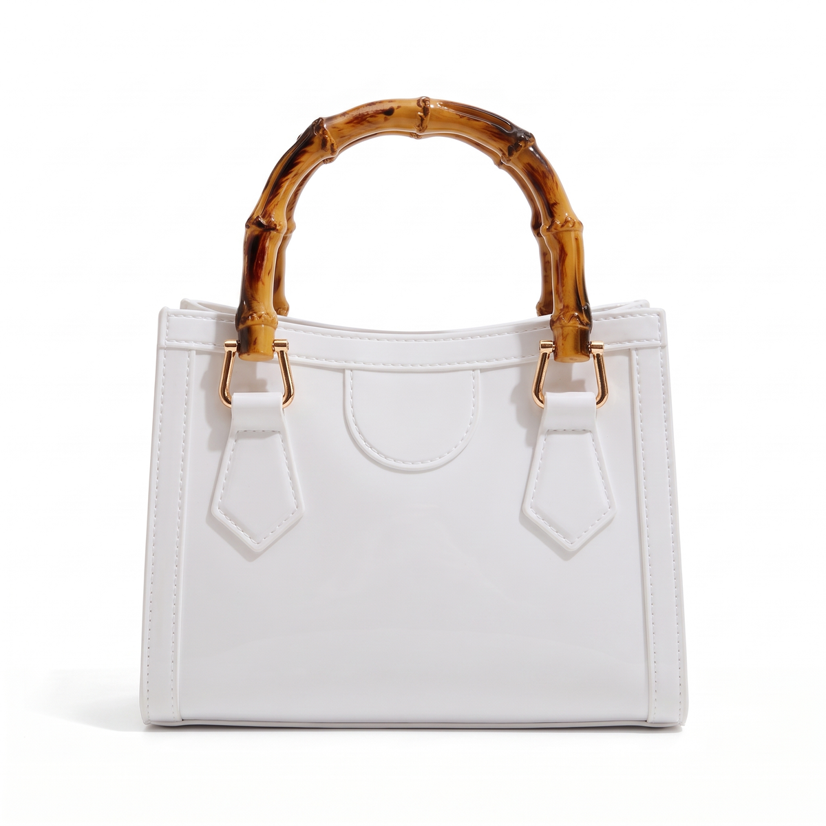 Glossy Jelly Mini Tote Bag for Women, Black Bamboo Handle Top Handle Bag
