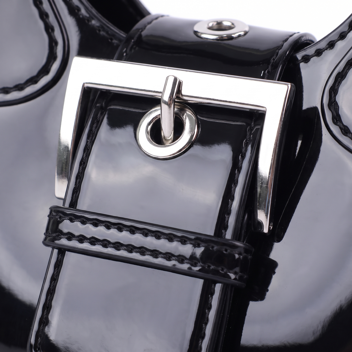 Glossy Jelly Top Handle Bag for Women, Black Y2K Buckle Mini Bag