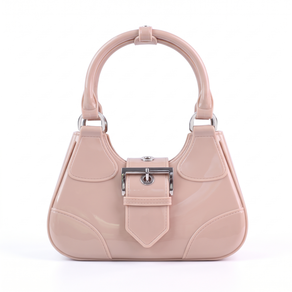 Glossy Jelly Top Handle Bag for Women, Black Y2K Buckle Mini Bag
