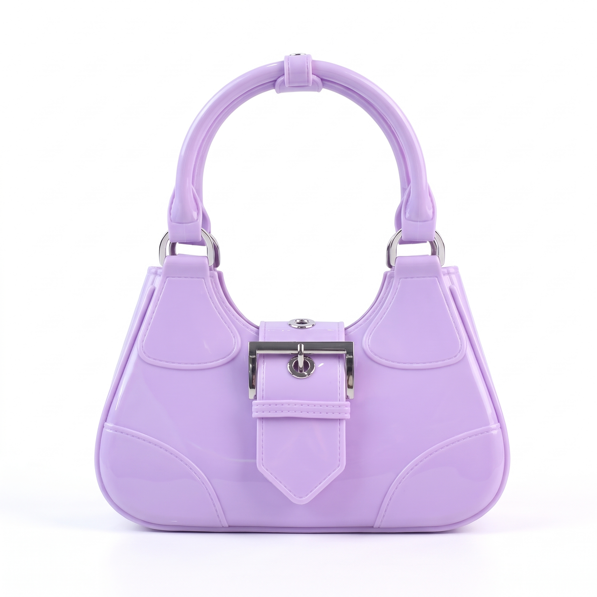Glossy Jelly Top Handle Bag for Women, Black Y2K Buckle Mini Bag