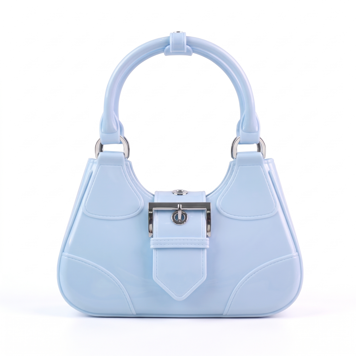 Glossy Jelly Top Handle Bag for Women, Black Y2K Buckle Mini Bag