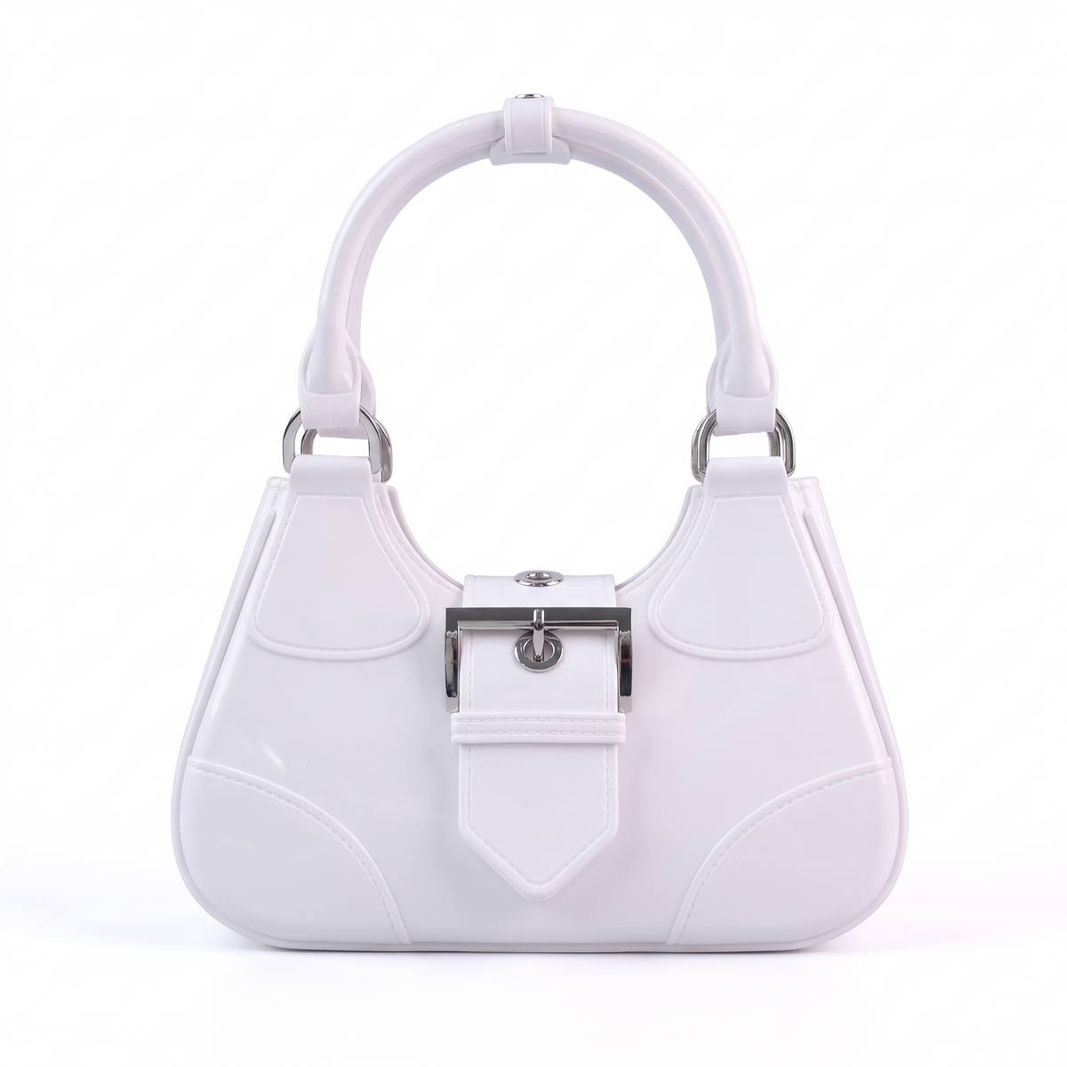 Glossy Jelly Top Handle Bag for Women, Black Y2K Buckle Mini Bag
