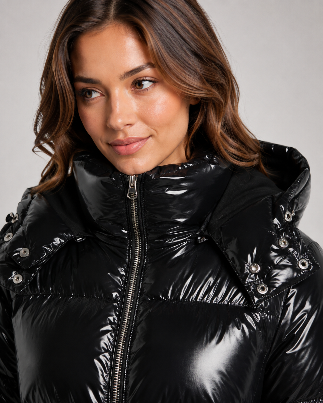 Women's Glossy Hooded Puffer Jacket – Cropped Zip Front
