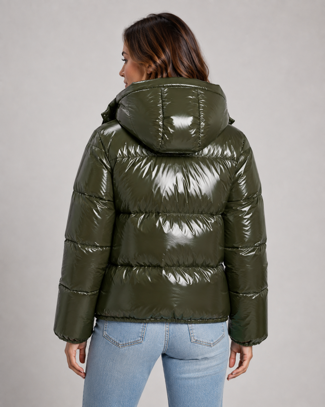 Women's Glossy Hooded Puffer Jacket – Cropped Zip Front