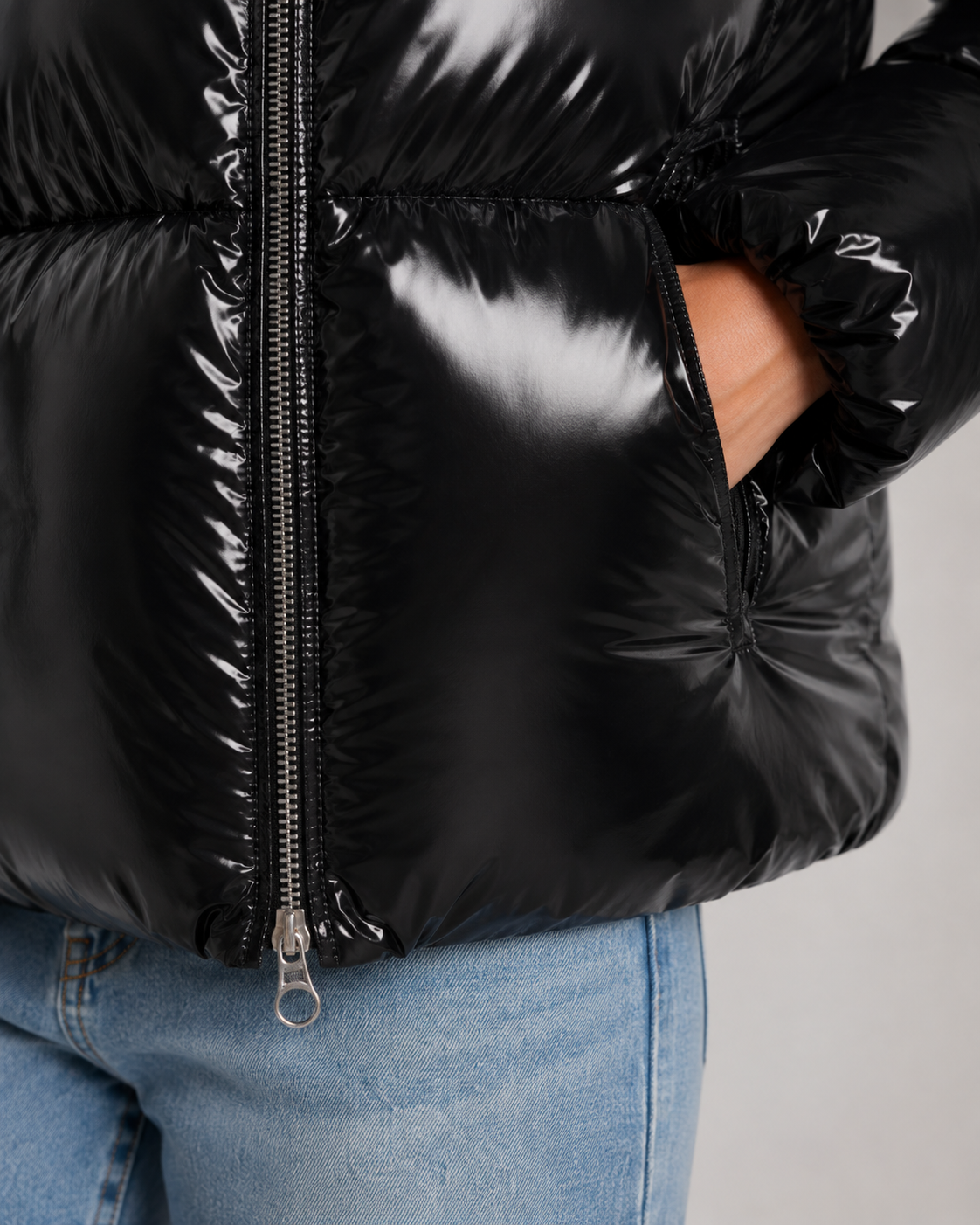 Women's Glossy Hooded Puffer Jacket – Cropped Zip Front