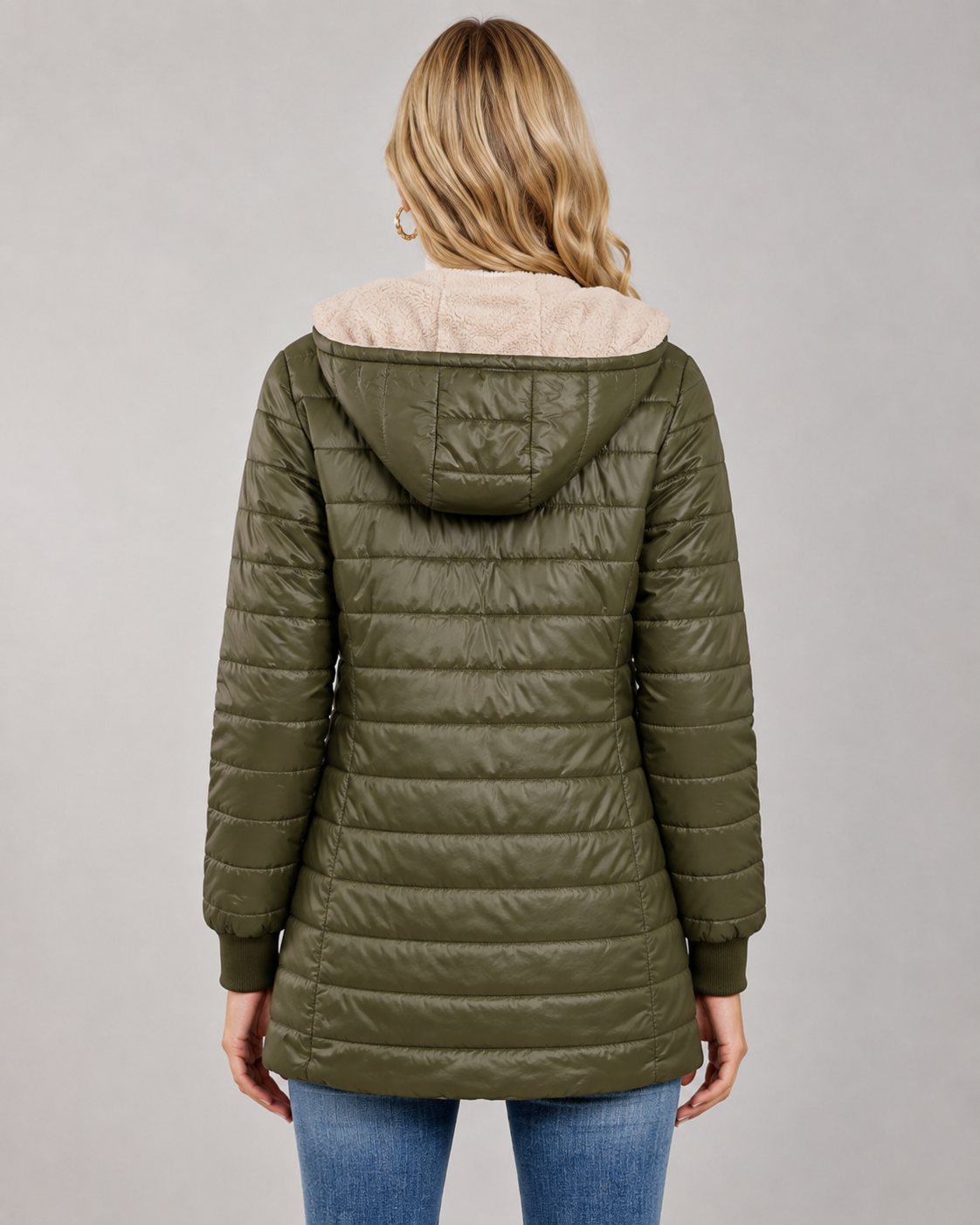 Women's Quilted Hooded Puffer Coat – Plush Lined Mid Thigh Length