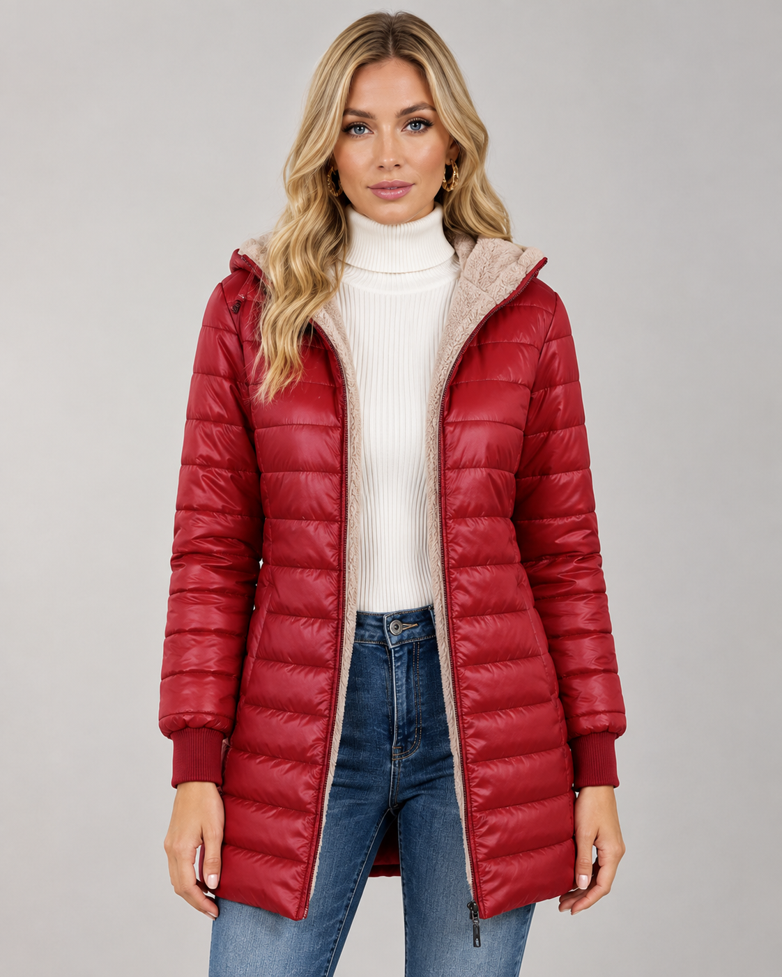 Women's Quilted Hooded Puffer Coat – Plush Lined Mid Thigh Length