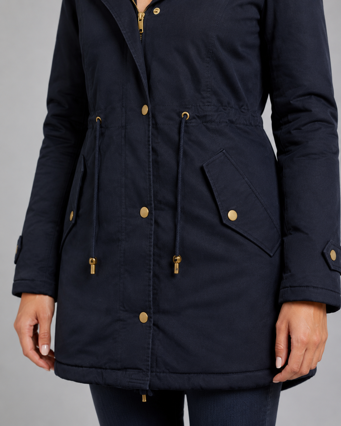 Women's Longline Hooded Parka – Fur Trim and Drawstring Waist